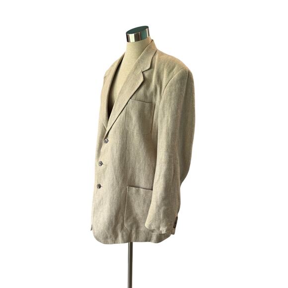 Haggar Clothing Co Cream Textured Herringbone Sport Coat Men’s 44L - Picture 3 of 10